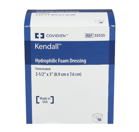 Kendall™ Hydrophilic Foam Plus Dressing Fenestrated (8.9 cm x 7.6 cm) box/10