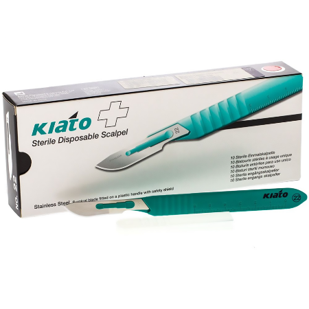 Kiato Disposable Sterile Scalpel Stainless Steel Blade with Handle Fitment No. 4 #21 10'S
