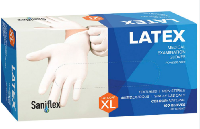 Saniflex Latex Natural Examination Gloves Powder Free, Medium, Box/100 Ctn/10 boxes
