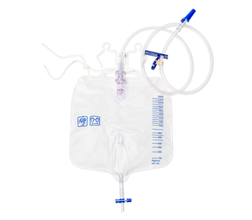 Mdevices Hospital Urine Bag - 2500mL T-Tap Non-Return Valve Sample Port Hanger 120cm Tubing Ctn/40