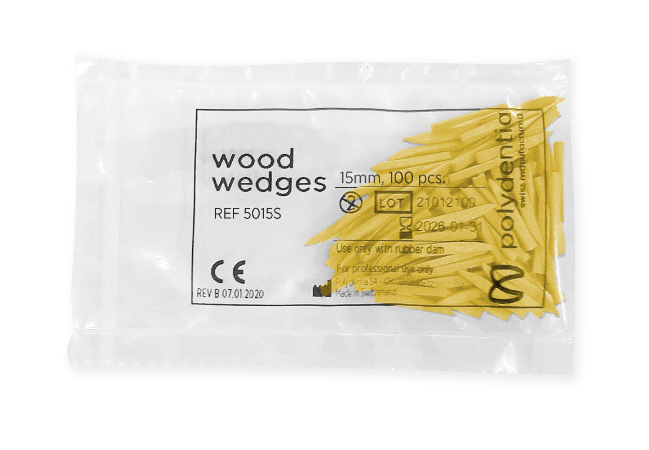 Polydentia Anatomical Wooden Wedges Large 15mm; Yellow Pack/100