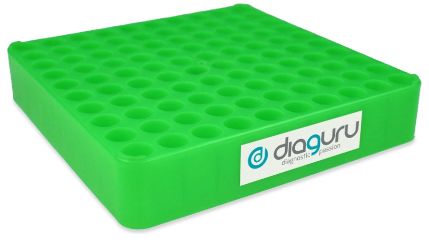 DiaGuru Solid PP Tube Rack for 16mm Tube 10x10 Format Green Color Each