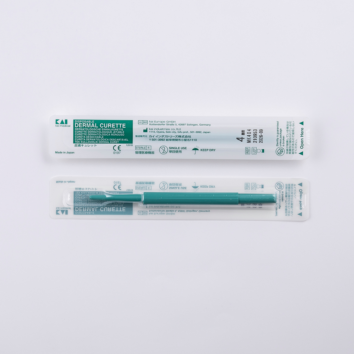 Kai Dermal Curette 3mm Single Use; Stainless Steel Box/20