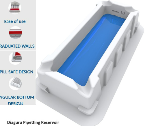 Diaguru 50ml Pipetting Reservoir for Multi-Channel Pipettes Polypropylene Autoclavable 250/Carton