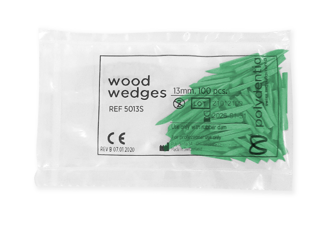 Polydentia Anatomical Wooden Wedges Medium 13mm; Green Pack/100