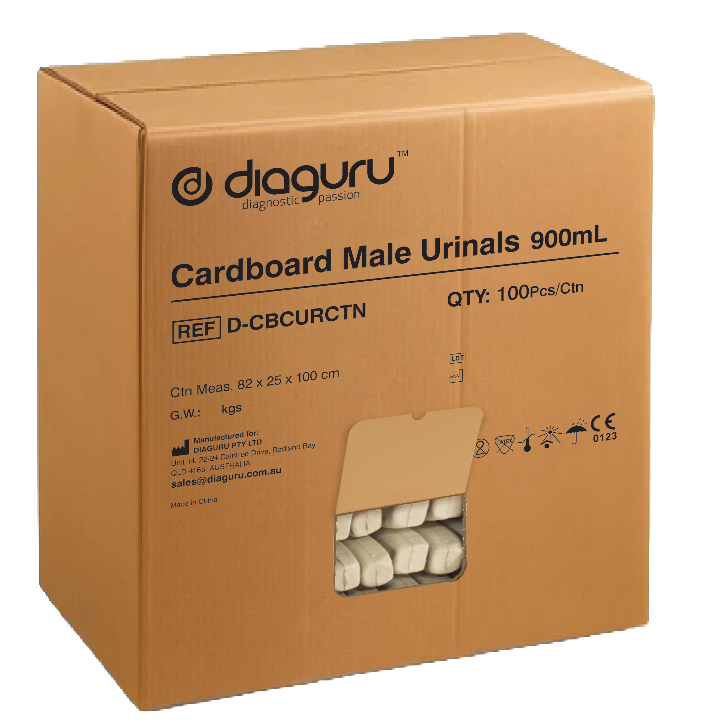 Diaguru Cardboard Urinal Male 900ml Disposable; Dispenser Pack Ctn/100