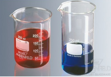 Marienfeld Beakers, Borosilicate glass, low shape, with spout, white graduation, 10 ml; (10pcs/pk)