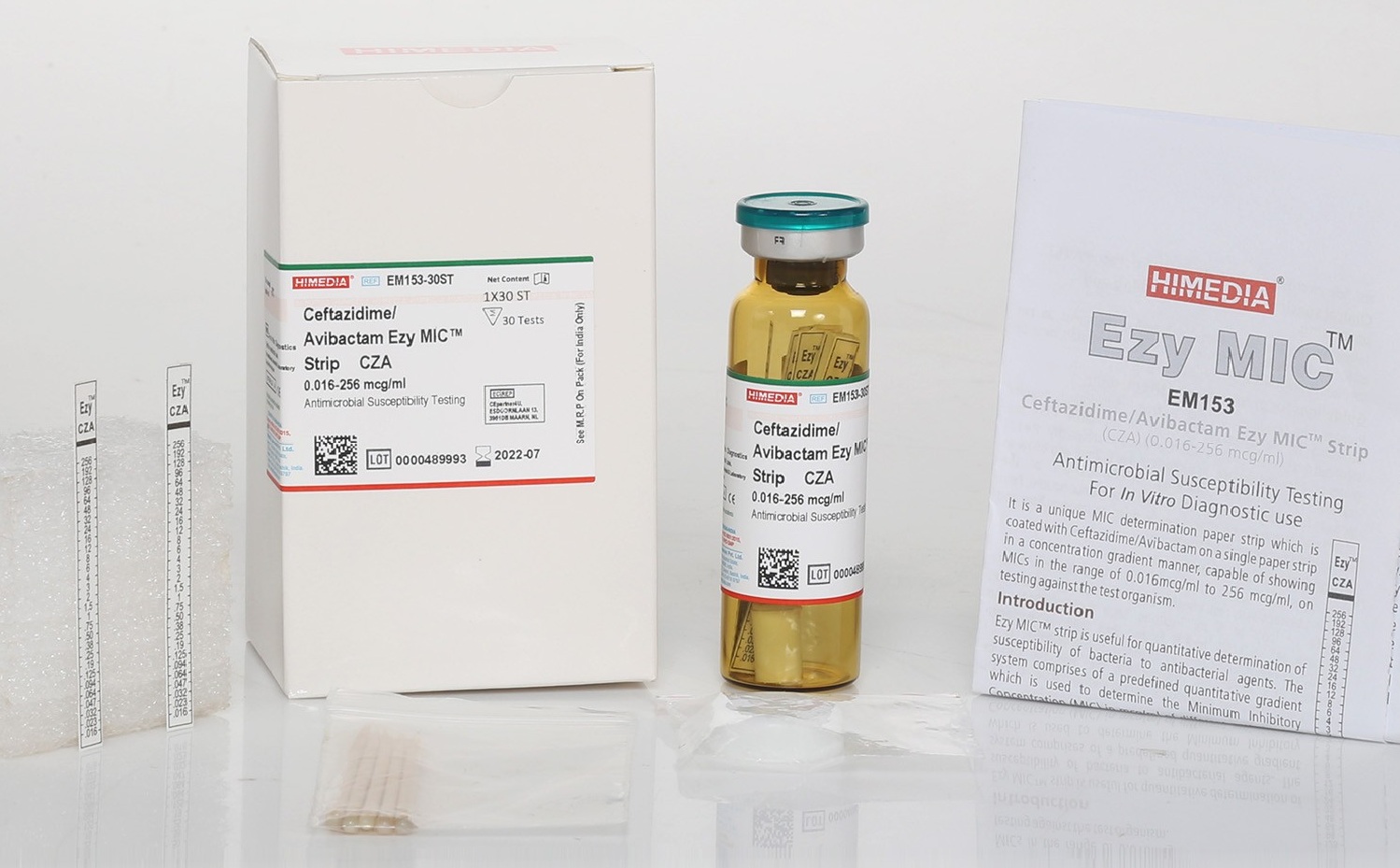 Himedia Ceftazidime/Avibactam CZA Ezy MIC™ Strip(Individually wrapped) 0.016 - 256 mcg/ml bottle of 60 strip