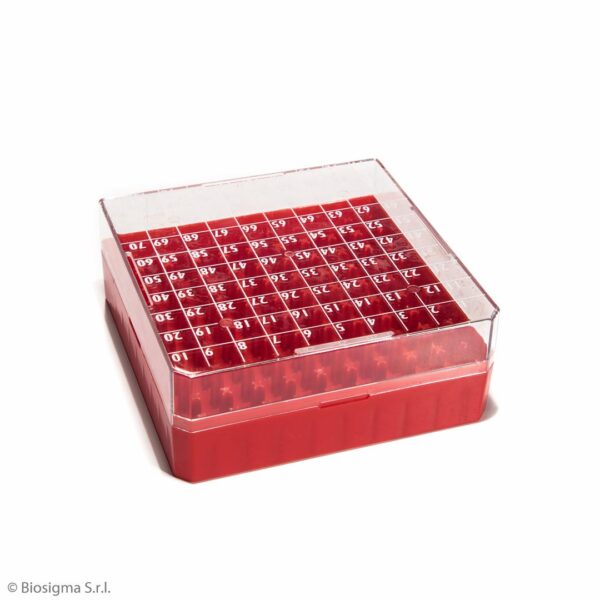 Biosigma CryoGen Cryobox 100-Place Storage Box for 2mL Tubes 132x132x52mm Red EACH