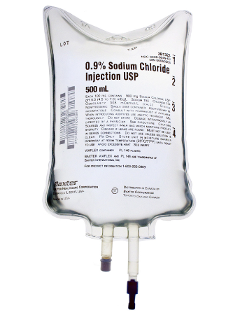 Baxter Sodium Chloride 0.9% Intravenous Infusion Viaflex Bag 500 mL; Carton/18