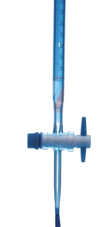 Medilab 50 mL Burette with Straight Bore PTFE Key Stopcock Class A with Batch Certificate of Calibration, Each
