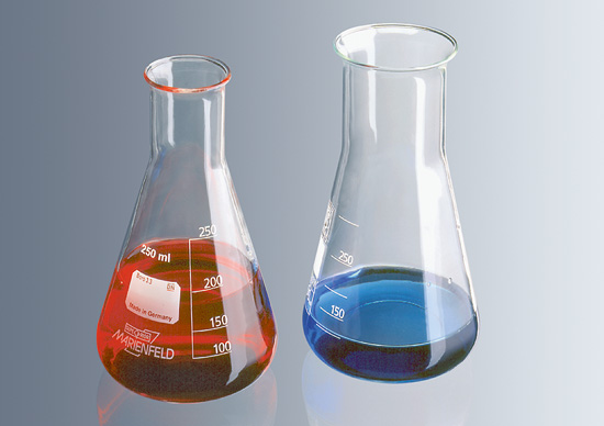 Marienfeld Erlenmeyer Flask, Borosilicate Glass with Beaded Rim, White Graduation Wide neck, 2000ml (6pcs/pk)