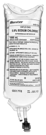 Baxter Sodium Chloride 0.9% Intravenous Infusion Viaflex Bag 1000 mL; Ctn/12