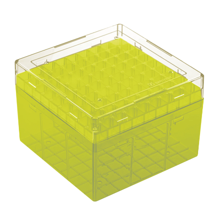 Cryobox PP Yellow Grid 9 x 9 Format 132 x 132 x 95 mm for 3.5-5.0 ml Tubes Each