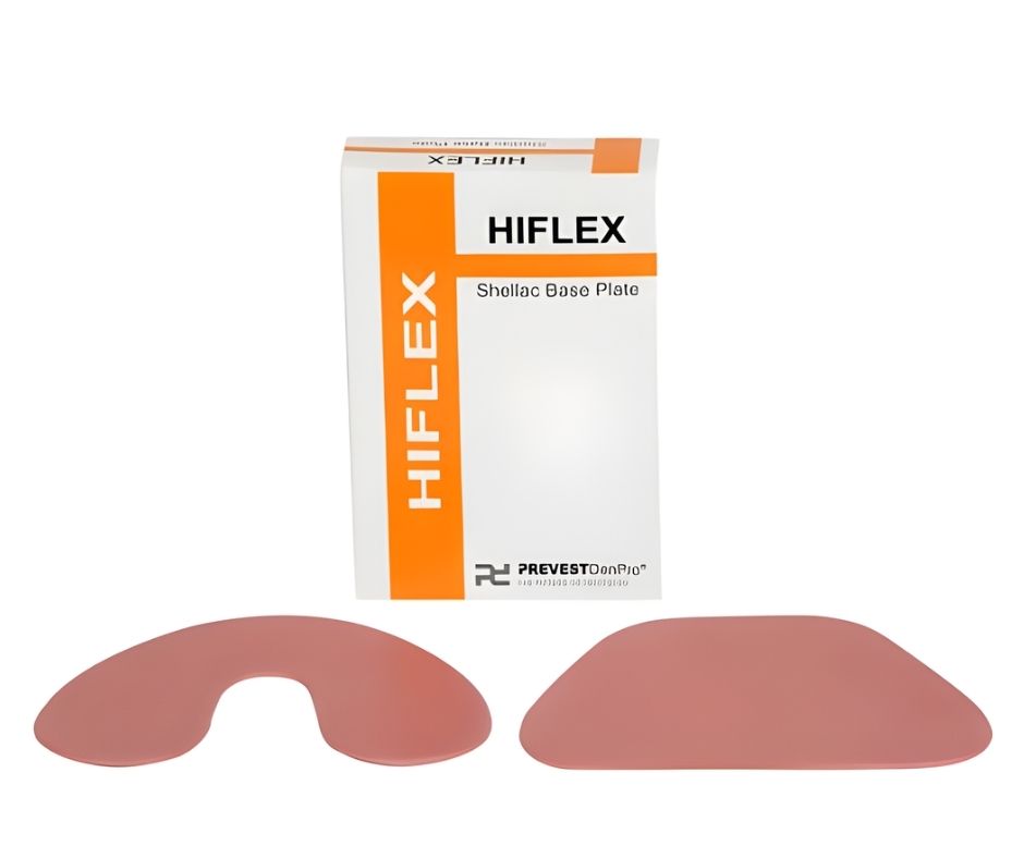 Prevest Denpro Hiflex Base Plates: Pink Shellac Base Plates, 1.3 mm - 10x Upper + 10x Lower Pieces + 1x Instruction Manual