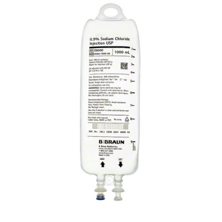 B. Braun Sodium Chloride 0.9% Injection 1000mL IV Bag, Ctn/12