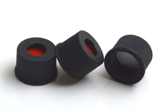 DiaGuru Pre-Slit White PTFE/Red Silicone Septa 13×1.5mm 13mm Black Screw PP Cap 8.5mm Centre Hole 100pcs/pack