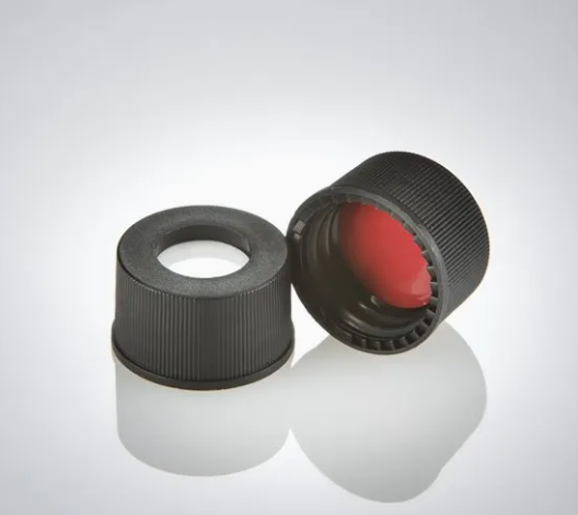 DiaGuru White PTFE/Red Silicone Septa 13.5×1.5mm 15-425 Black Screw PP Cap 9mm Centre Hole 100pcs/pack