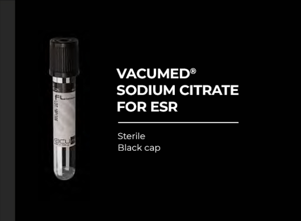 Vacumed with Sodium Citrate 3.2%, for ESR, Black Cap, Sterile 13x75 mm,  2.4 ml of blood  100Pcs/BX