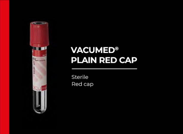 Vacumed with No Additive(Plain), Red Cap, Sterile 13x75 mm, 3 ml of blood, 100Pcs/BX