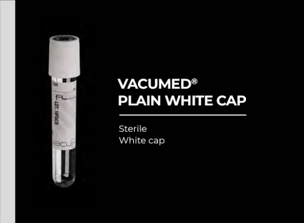 Vacumed with No Additive(Plain), White Cap, Sterile 13x75 mm, 3 ml of blood, Carton/1200