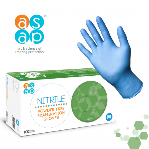 ASAP Nitrile Examination Gloves Powder Free; Blue Colour