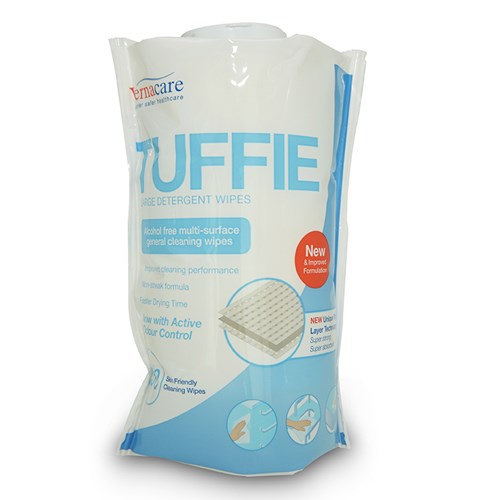 Tuffie Detergent Wipes Flexician Pack/150, Carton/6 Packs