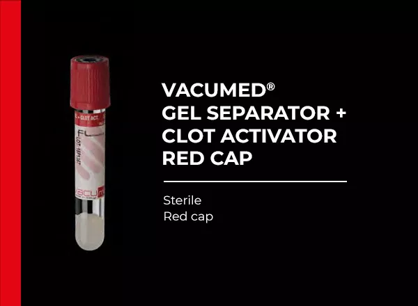 Vacumed with Gel Separator and Clot Activator, Red Cap, Sterile