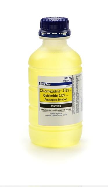 Chlorhexidine 0.015% and Cetrimide 0.15% 500 mL Steripour bottle; Each
