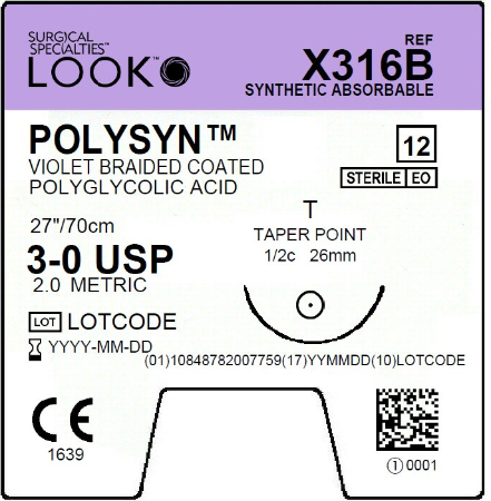 Corza Medical Look™ PolySyn™ Violet Braided 3-0 27in/70cm Taper Point 26mm 1/2 Circle Box/12